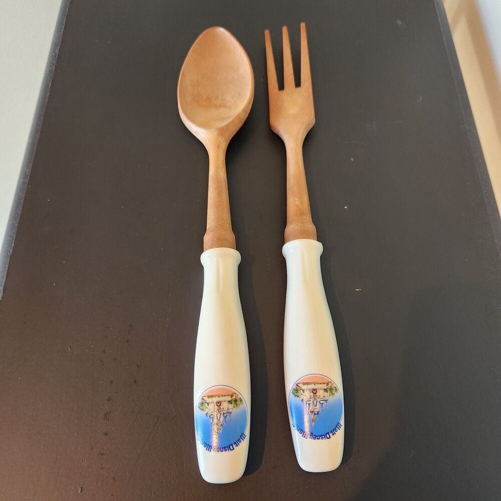 Vtg Walt Disney World Parks 11” Salad Serving Fork and Spoon Party Gathering